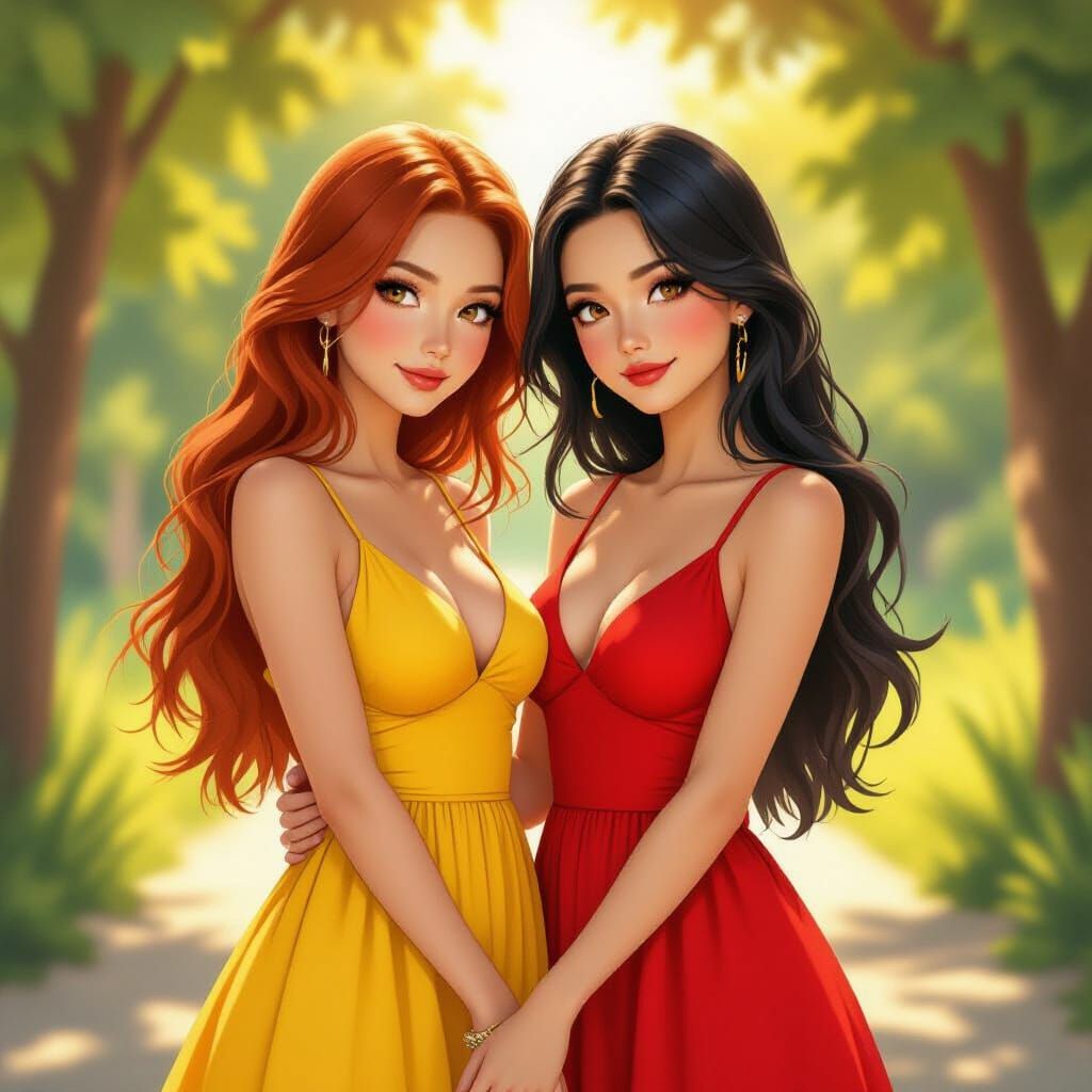 Women Form Heart in Sunlight: Figurative Art