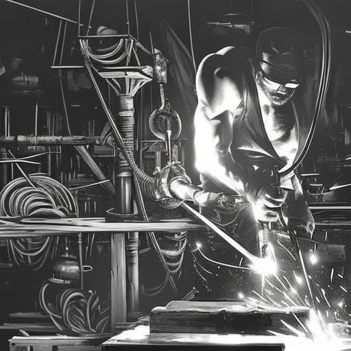 Blacksmith Welding Metal in Film Noir Style