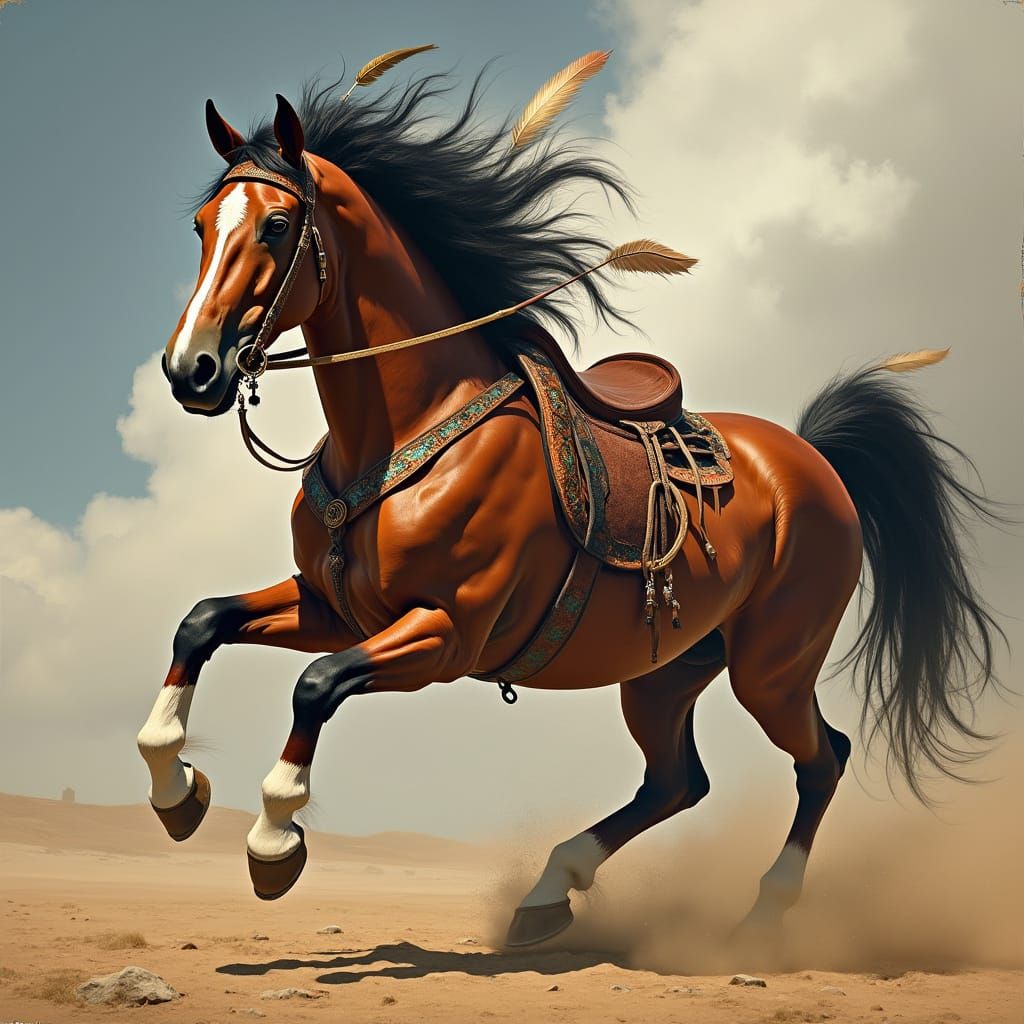 Majestic Indian War Horse with Feathered Mane