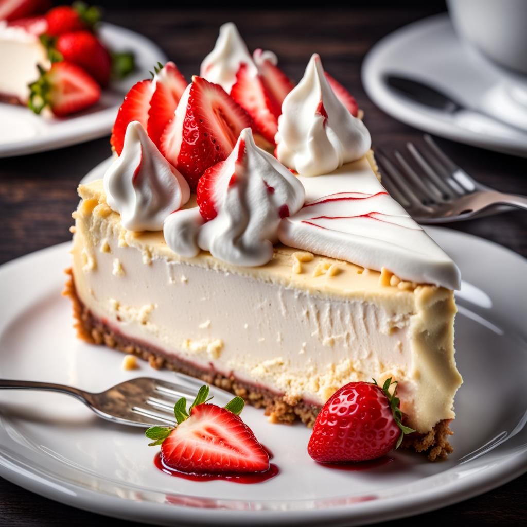 Hyperrealistic Cheesecake with Meringue and Strawberries