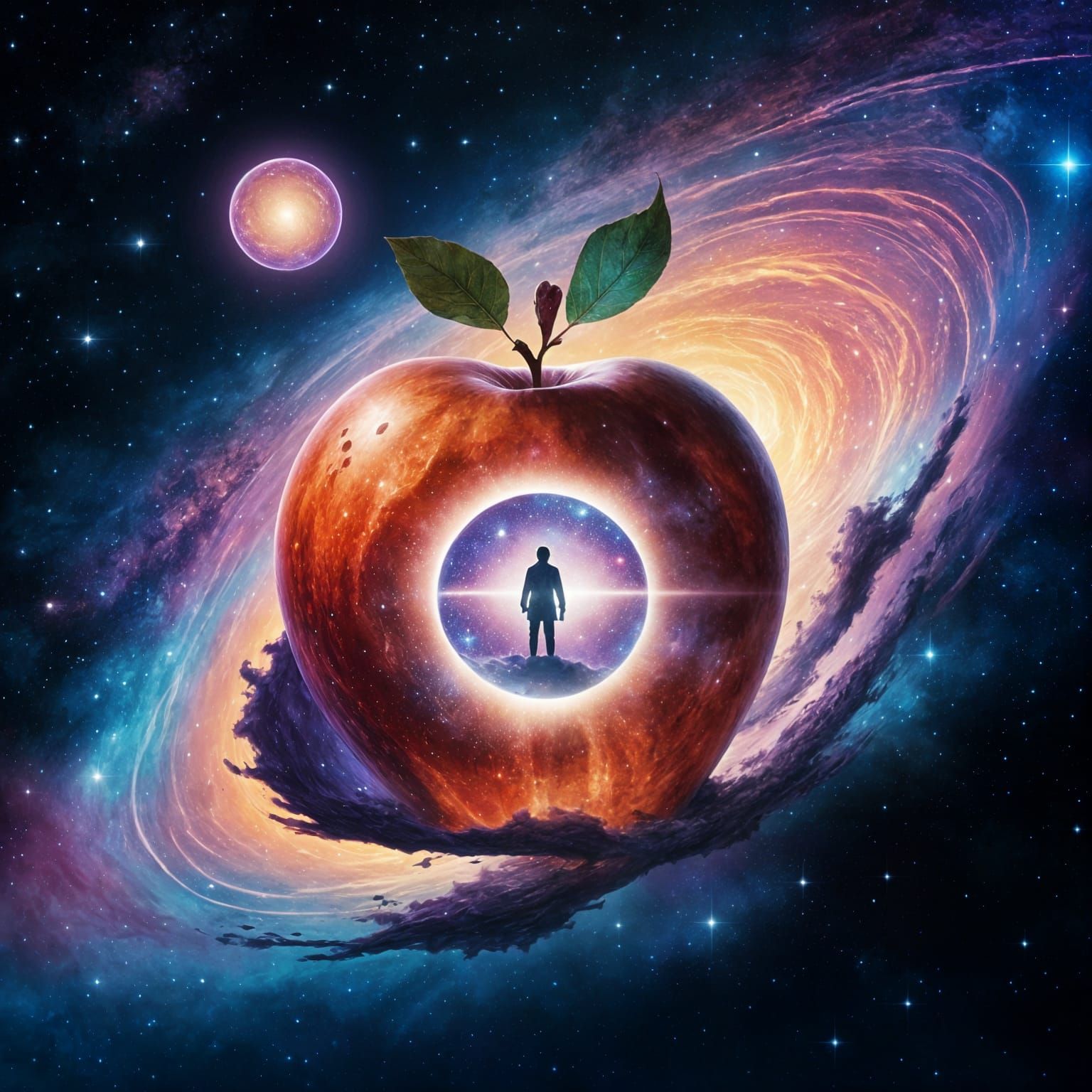 Galactic Apple Silhouette with Keyhole