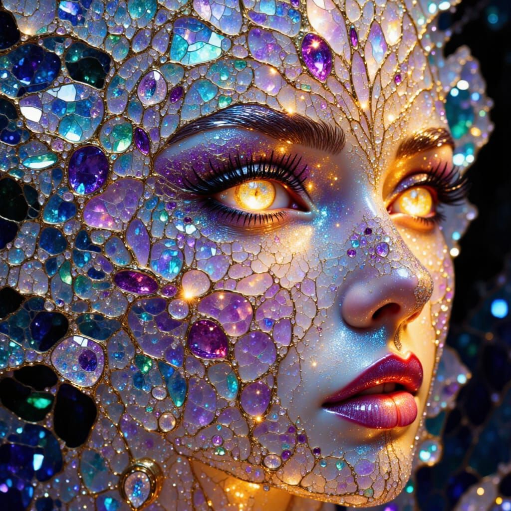 Ethereal Face in Diamond Smoke and Crystal Shards