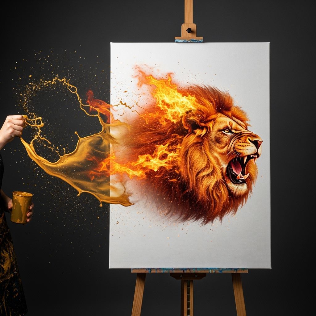 Golden Paint Lion with Fiery Mane