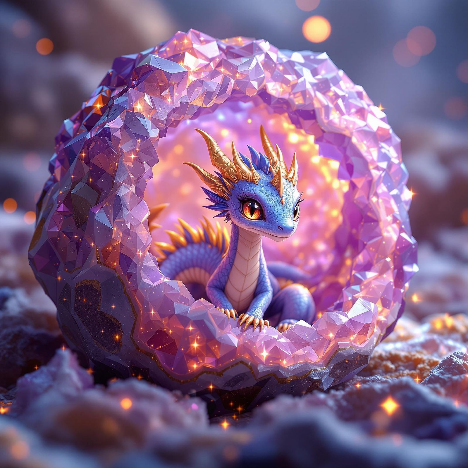 Whimsical Dragon in Geode Paradise