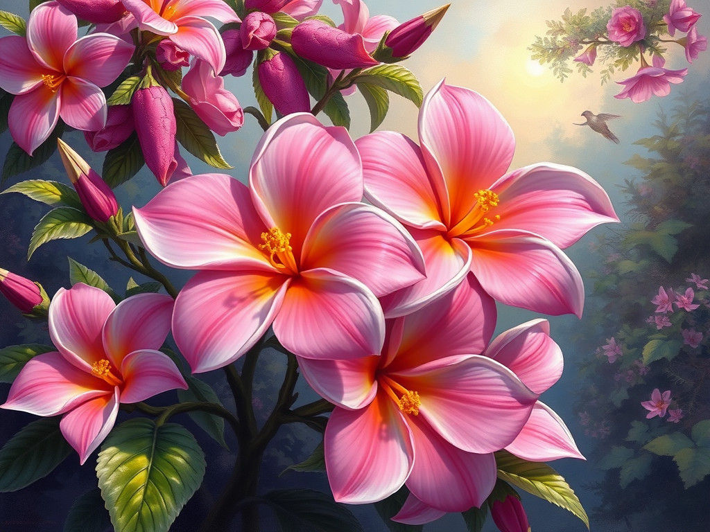 Fuchsia Frangipani Flowers in Luminist Style