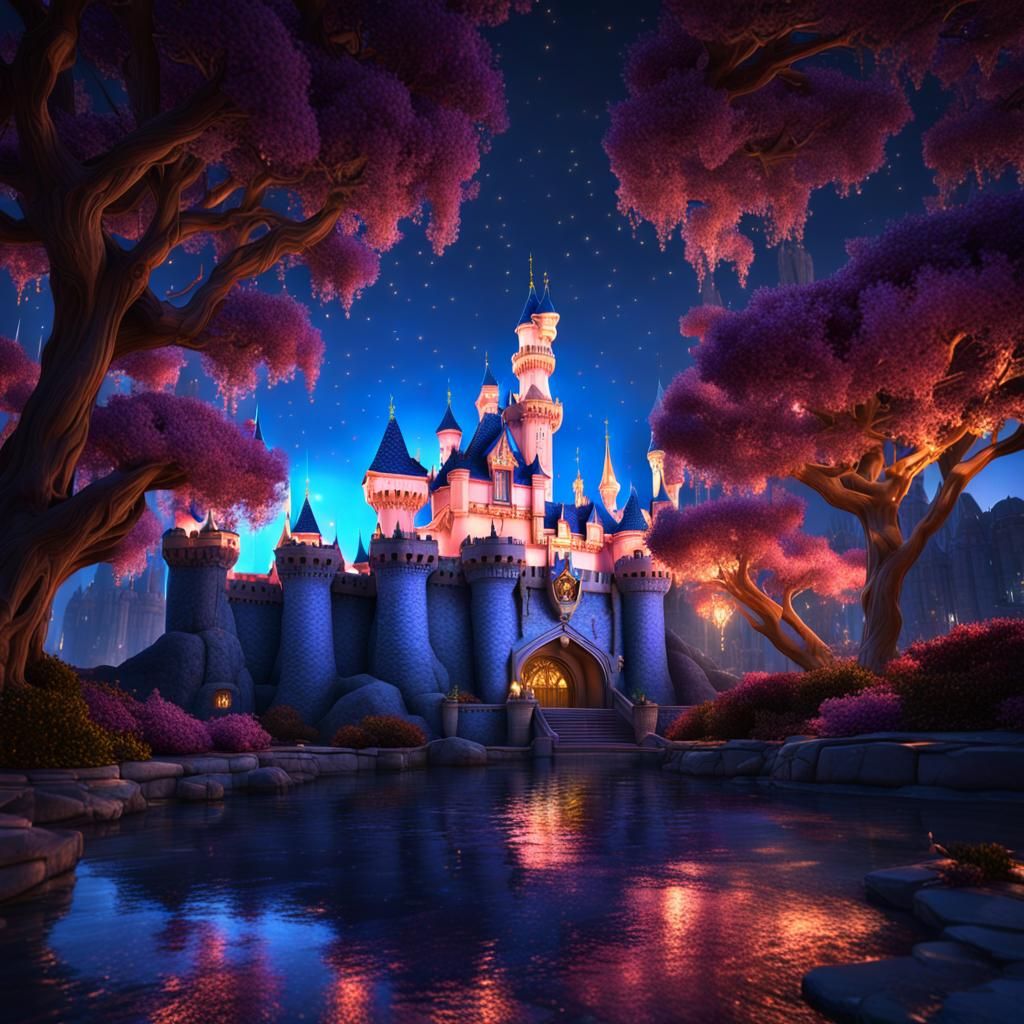 Magical Sleeping Beauty Castle at Night