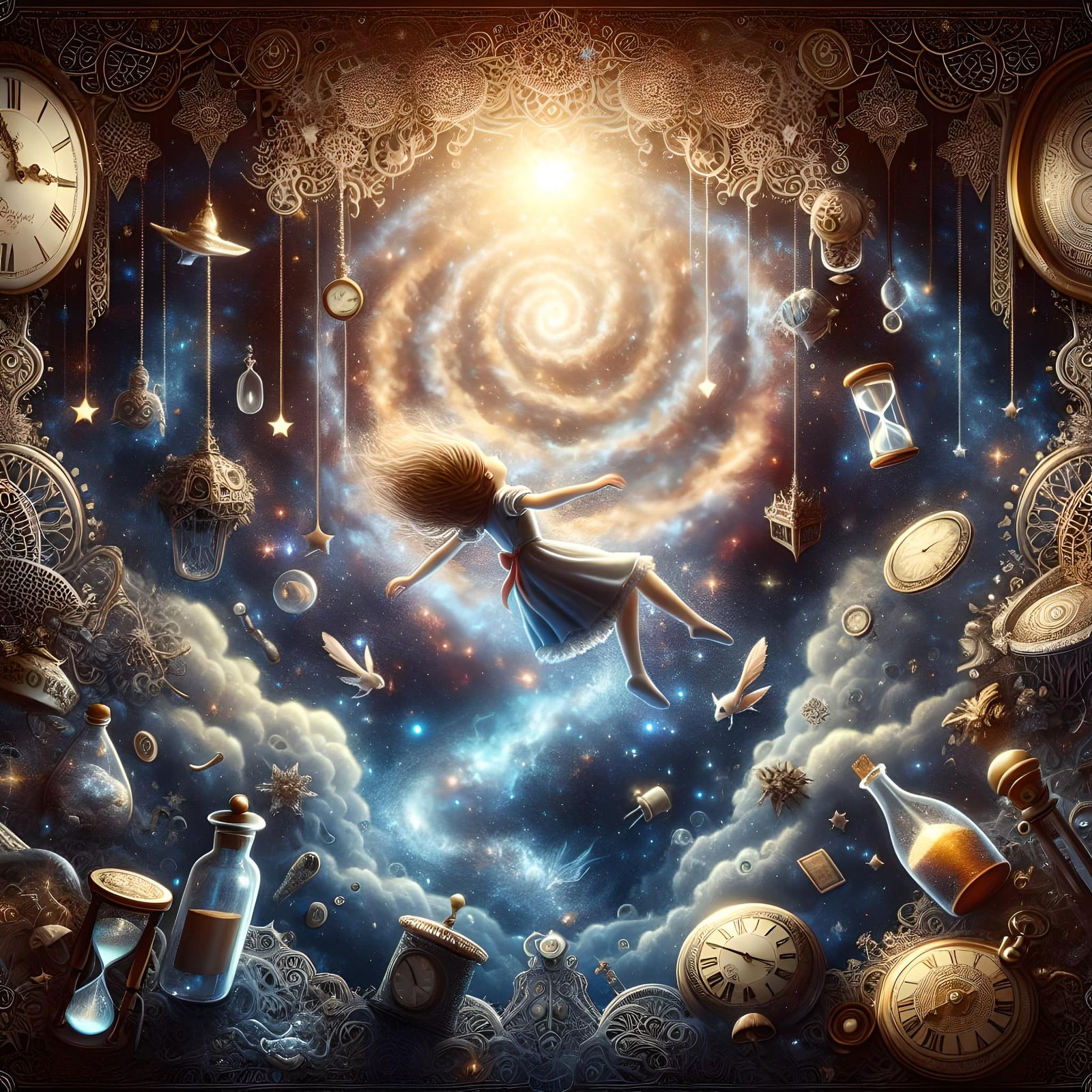 Enchanted Rabbit Hole: Girl's Fall Through Time