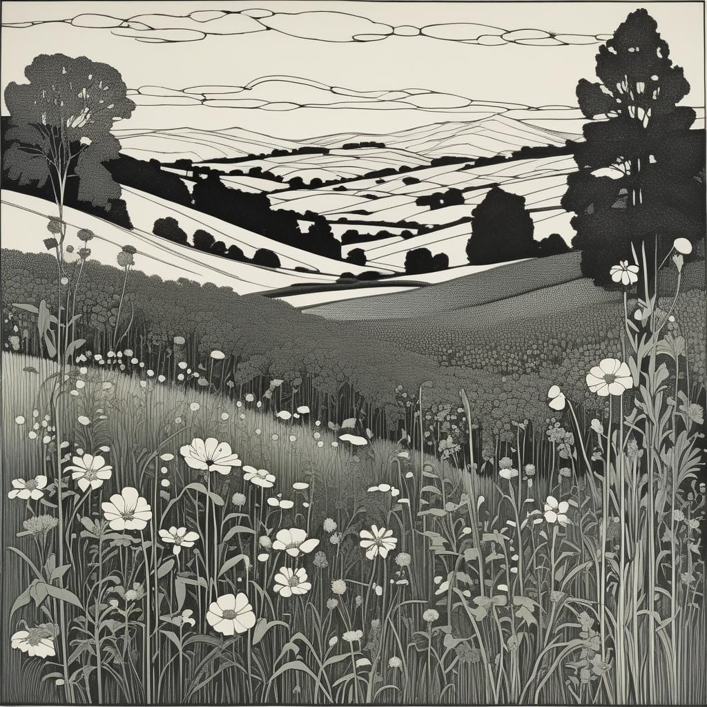 Wildflower Field Inspired by Impressionism and Surrealism