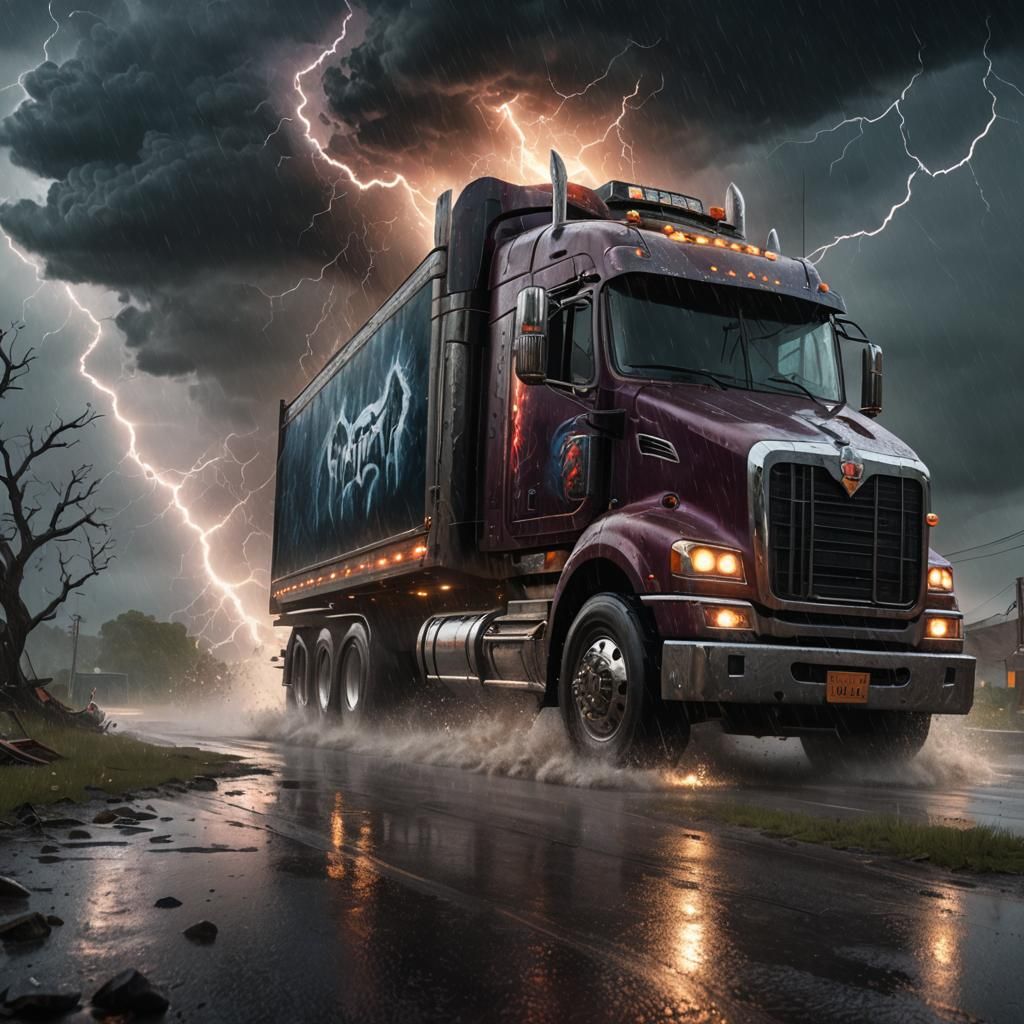 Demonic Semi Truck in a Violent Thunderstorm