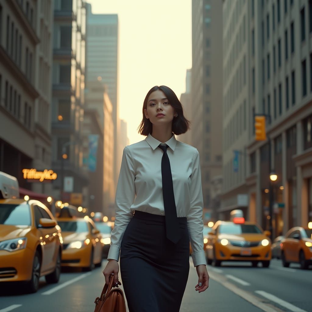 Woman in Business District Holding Briefcase in Golden Hour ...