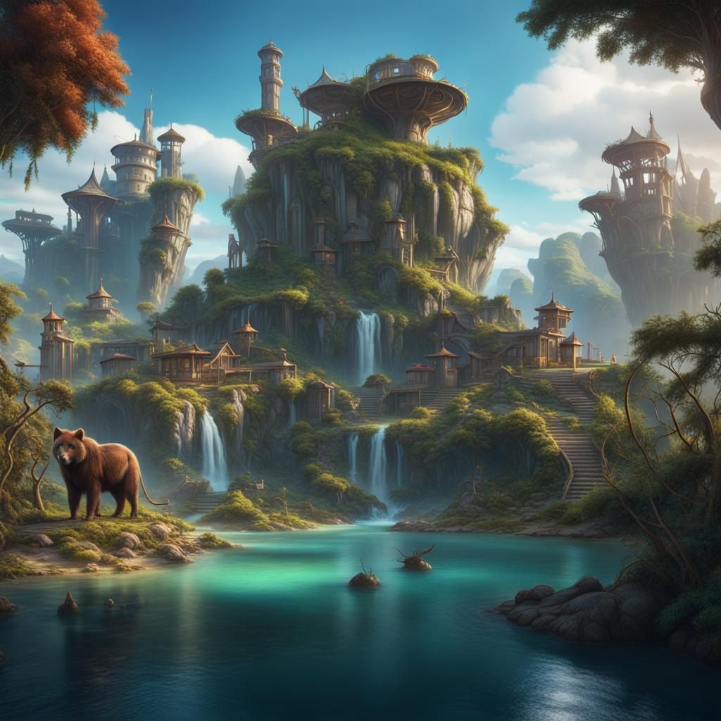 Magical Island Animal Reservation in Detailed Matte Painting
