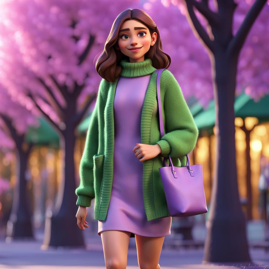 Friendly Brunette Woman in Park: 3D Digital Art