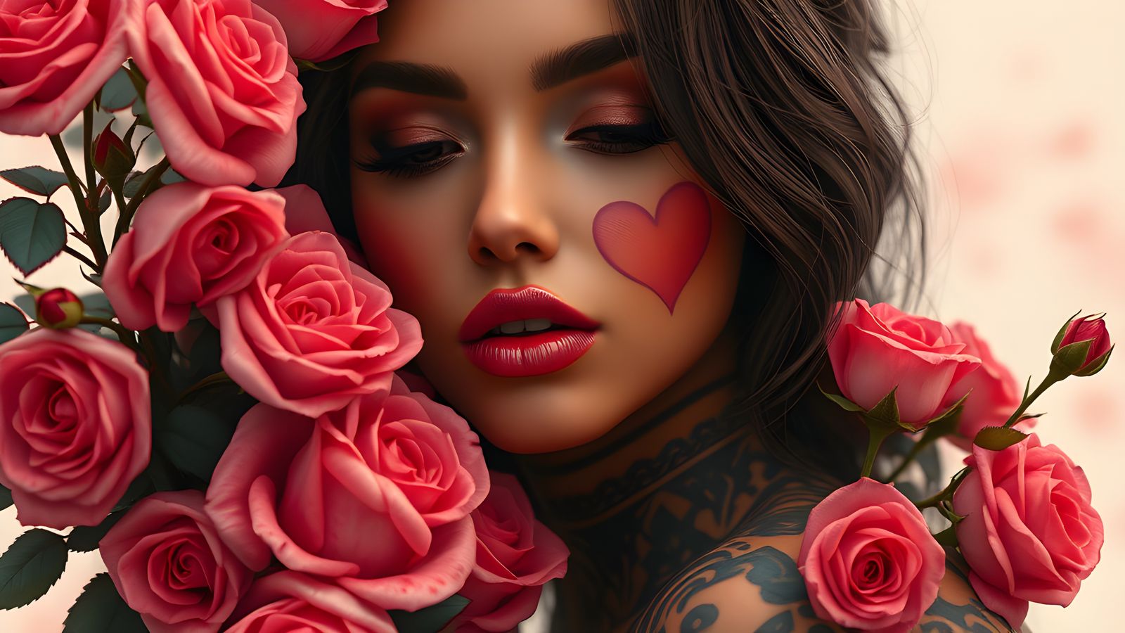 Rose Tattoo Heart with Rock Fairy, Detailed Matte Painting