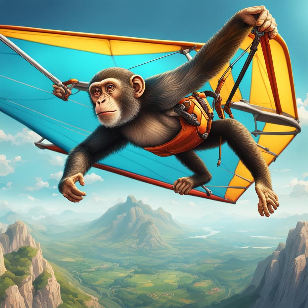 Monkey Hang Gliding: Hyperrealistic Concept Art