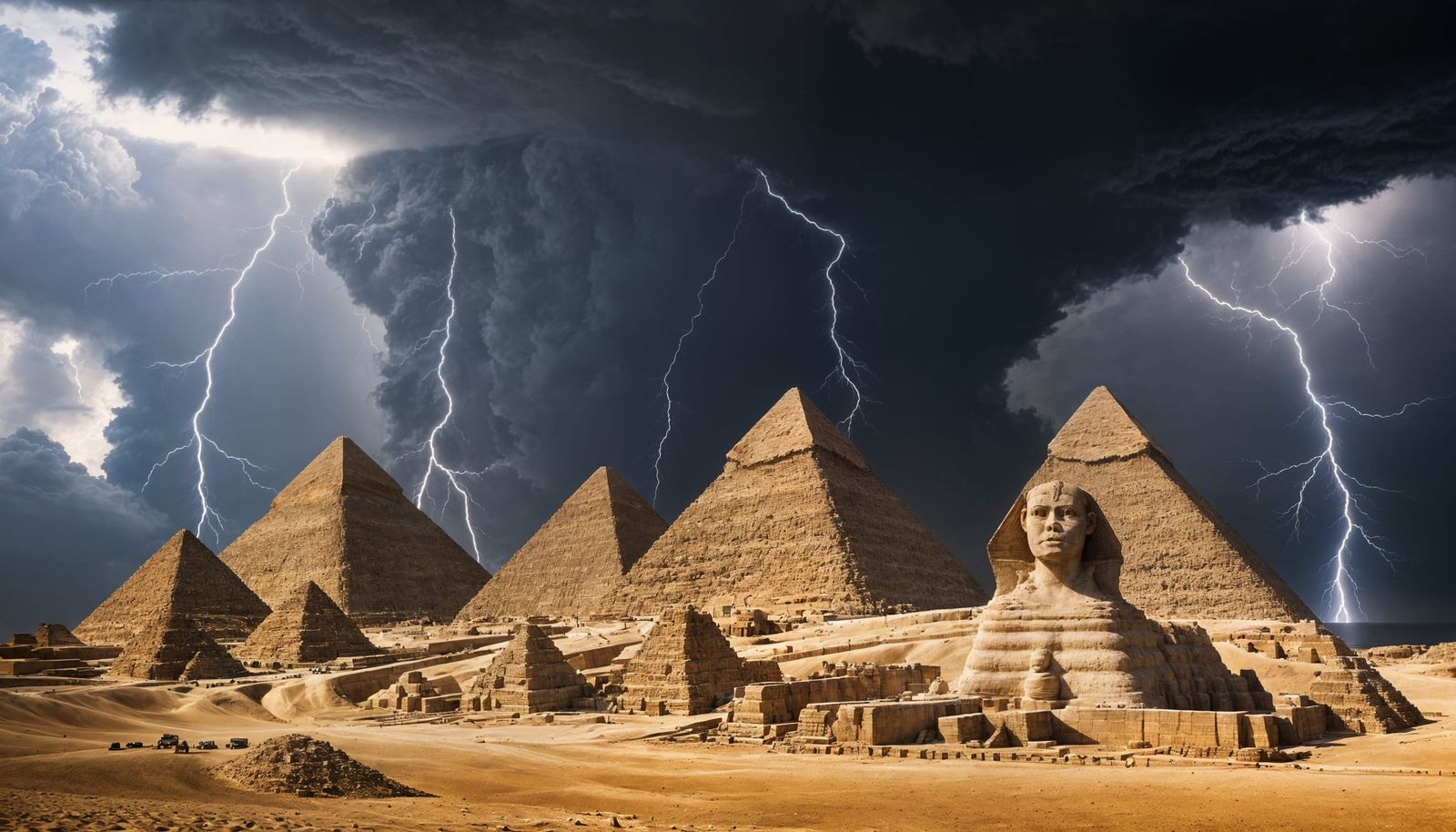 Four Pyramids of Giza with Thunderstorm