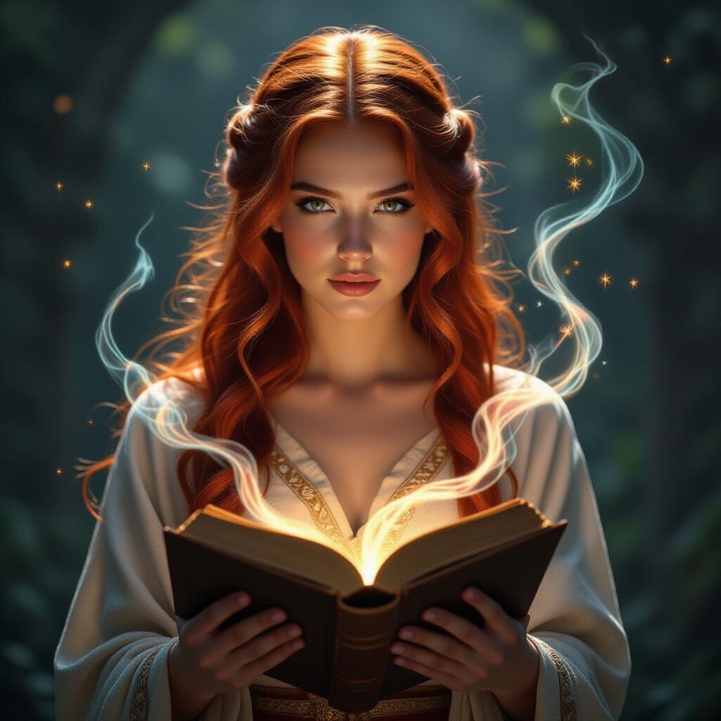 Woman Casting Magic From Ancient Book