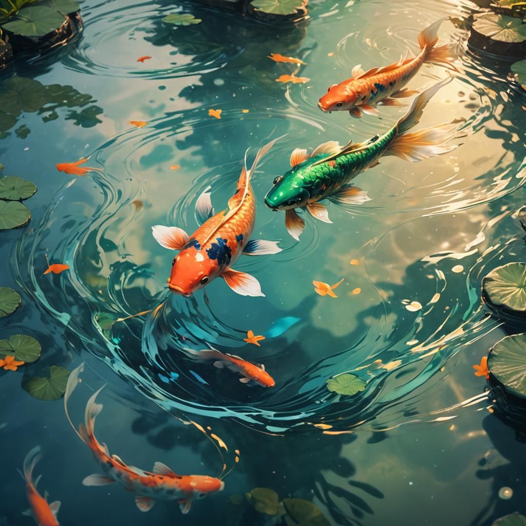 Koi Fish in Iridescent Art Nouveau Ink