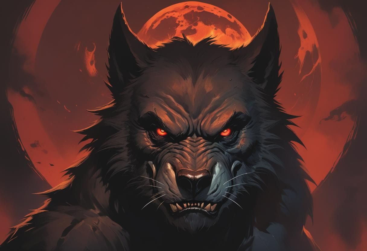 Sinister Werewolf Portrait in Dark Fantasy Style