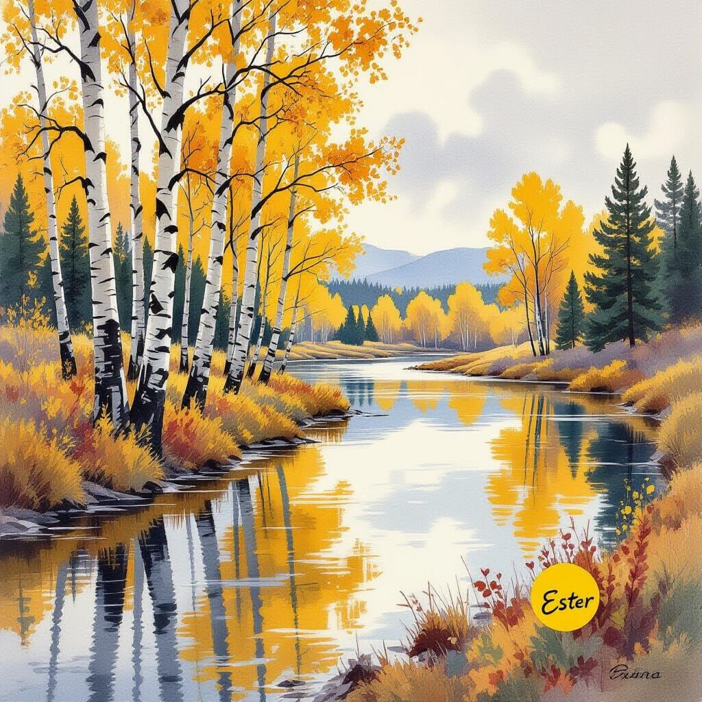 Tranquil Aspen Grove Reflecting Overcast Sky