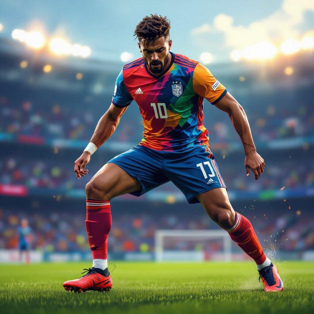 Dramatic Soccer Player in Digital Art Style