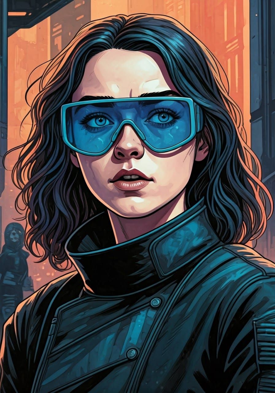 Futuristic Portrait in Dystopian Alley, Graphic Novel Illust...