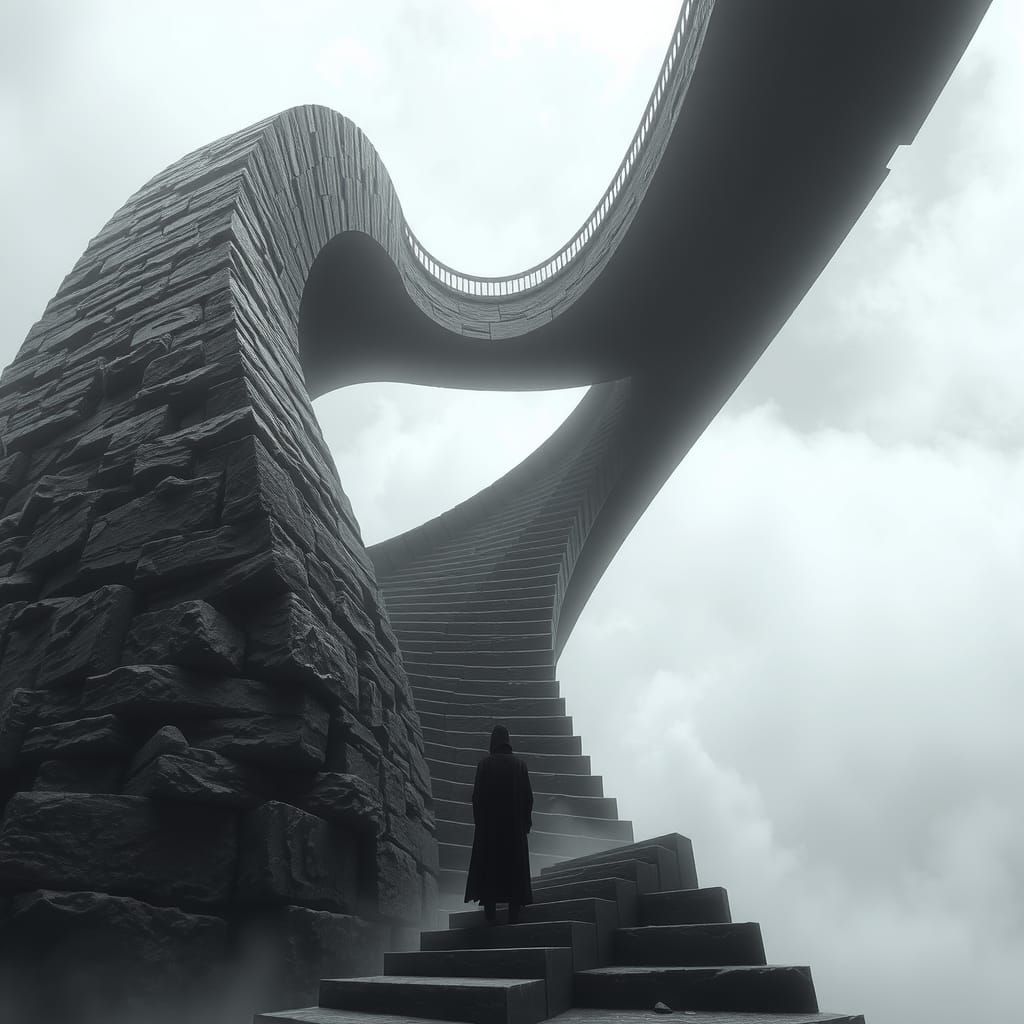 Ethereal Ascension in Monochromatic Haze