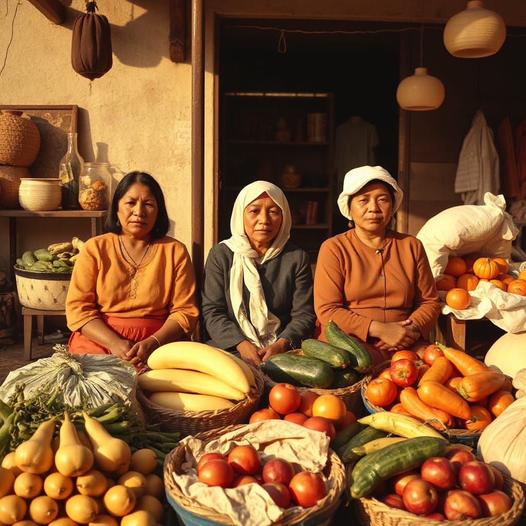Peruvian Market Women in Golden Autumn Light