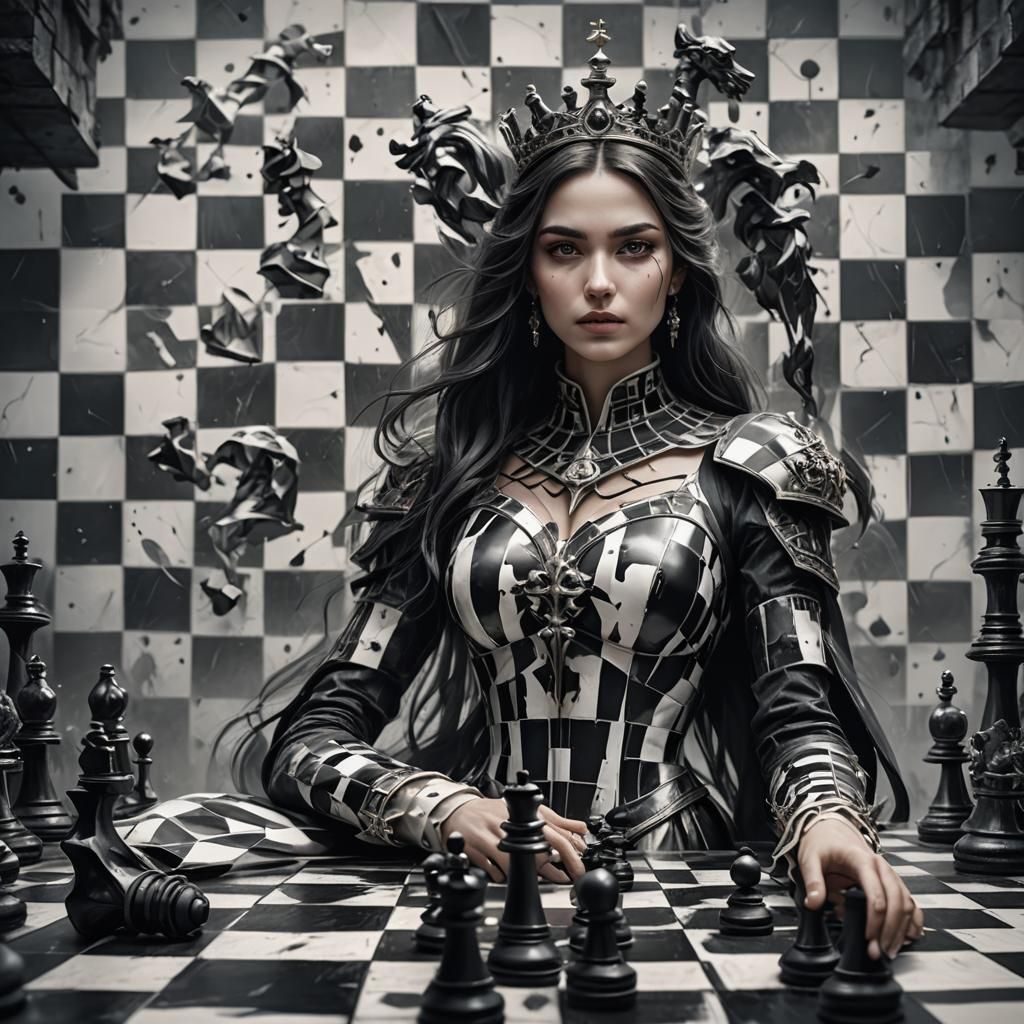 Chessboard Woman: Detailed Matte Painting in 8k