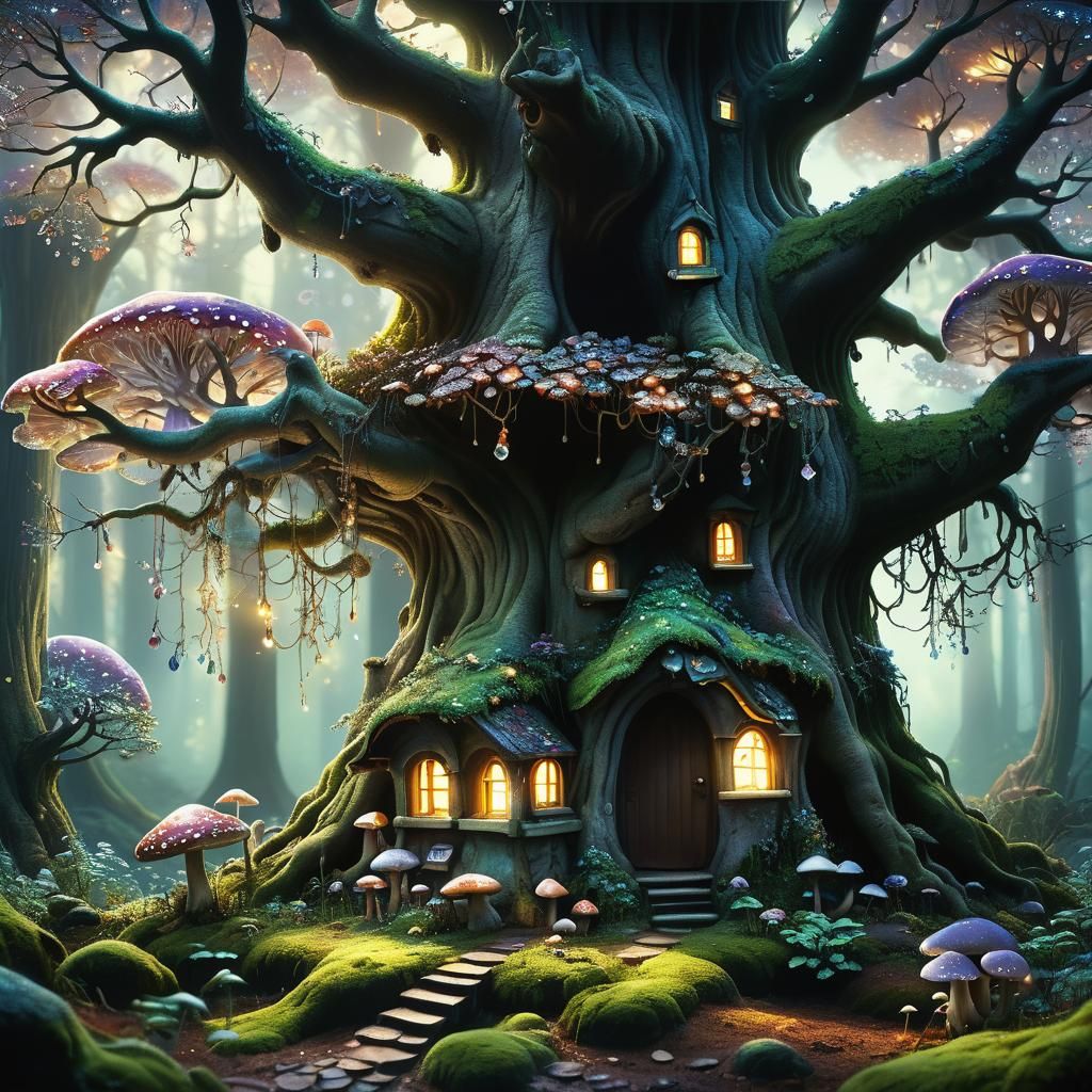 Enchanted Treehouse in Mystical Forest