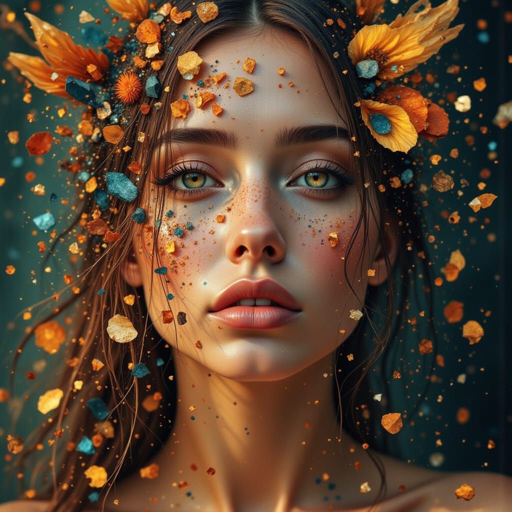 Abstract Reality with Divine Oil and Shattered Elements