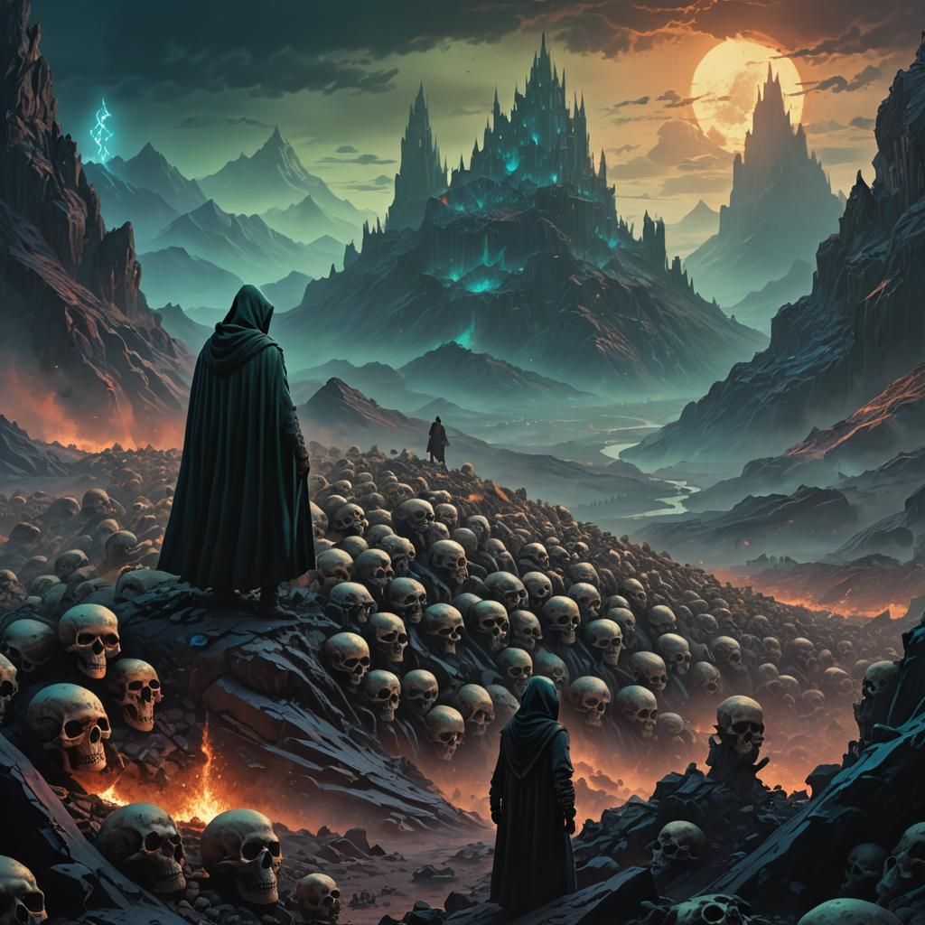 Death Personified in Desolate Wasteland, Fantasy Art