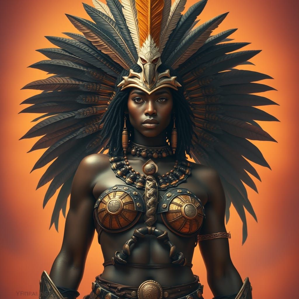 African Amazonian Warrior Woman in Ornate Armor