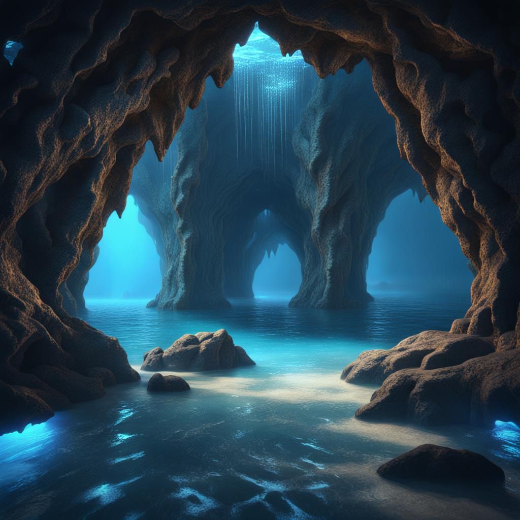 Blue Diamond Cave Ocean: Detailed Matte Painting