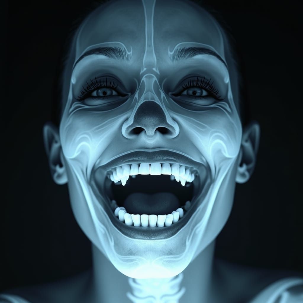 Creepy X-Ray Image of Woman with Wide Smile