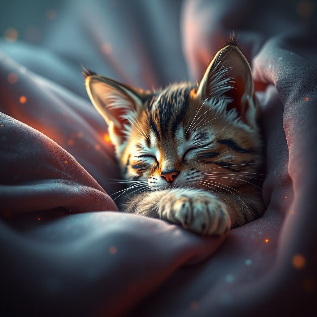 Kitten Sleeping Under Covers: Detailed Matte Painting