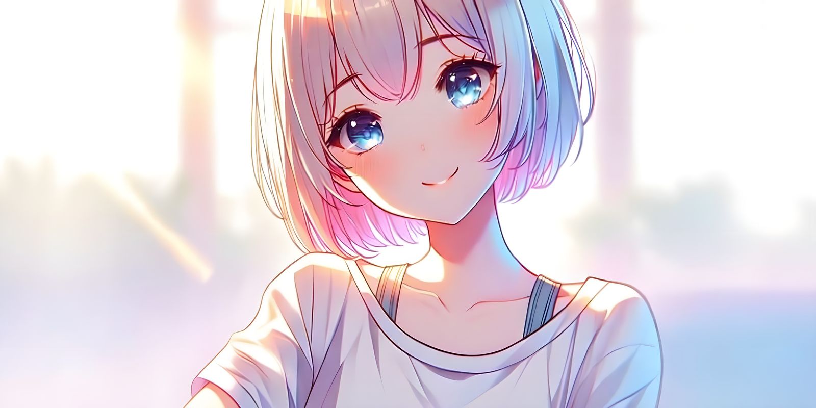 Anime Girl with White Hair and Gentle Smile