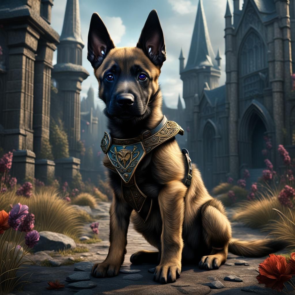 Gothic Belgian Malinois Puppy Art
