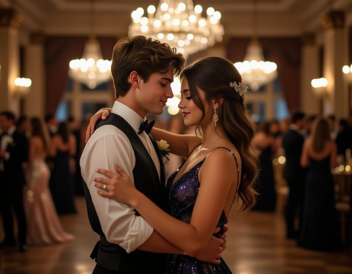 Shy Teenagers Slowdance at Elegant Prom Ball