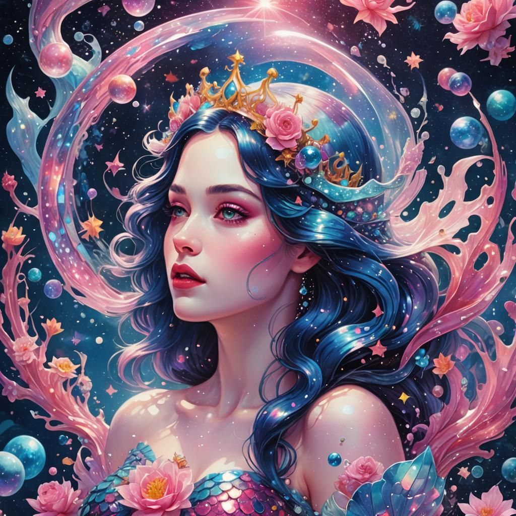 Snow White Space Mermaid in Cosmic Style