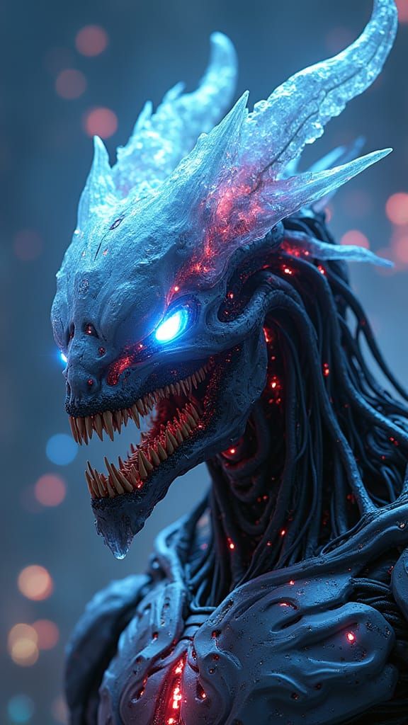 Cyberpunk Biomechanical Cyborg Warrior in Neon City