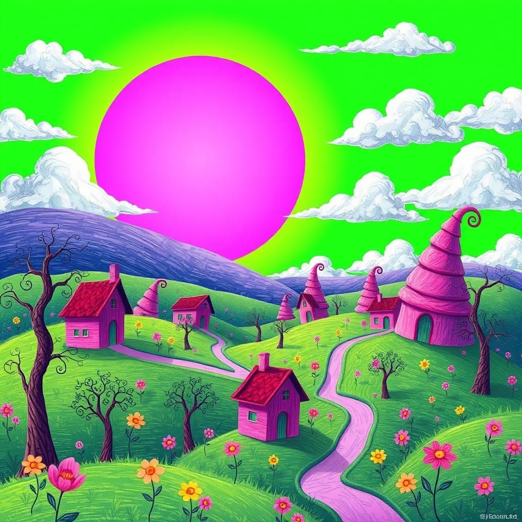 Dreamlike Landscape with Purple Sun, Fantasy Concept Art