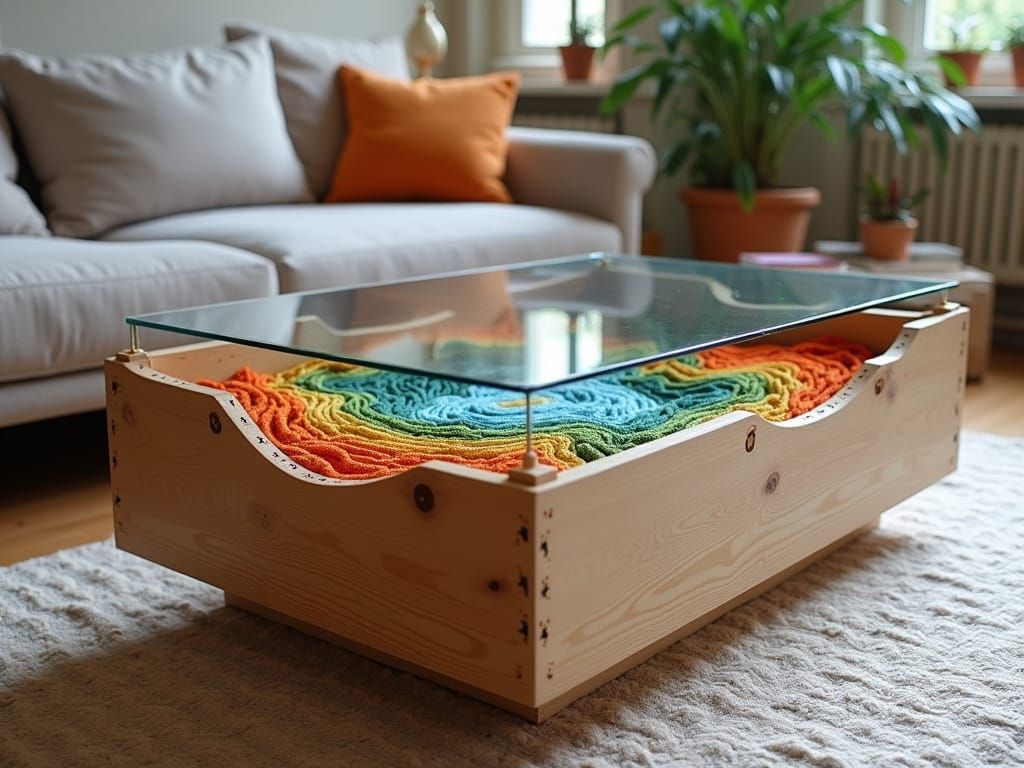 Our Coffee Table - Embroidery on Lasercut Wood