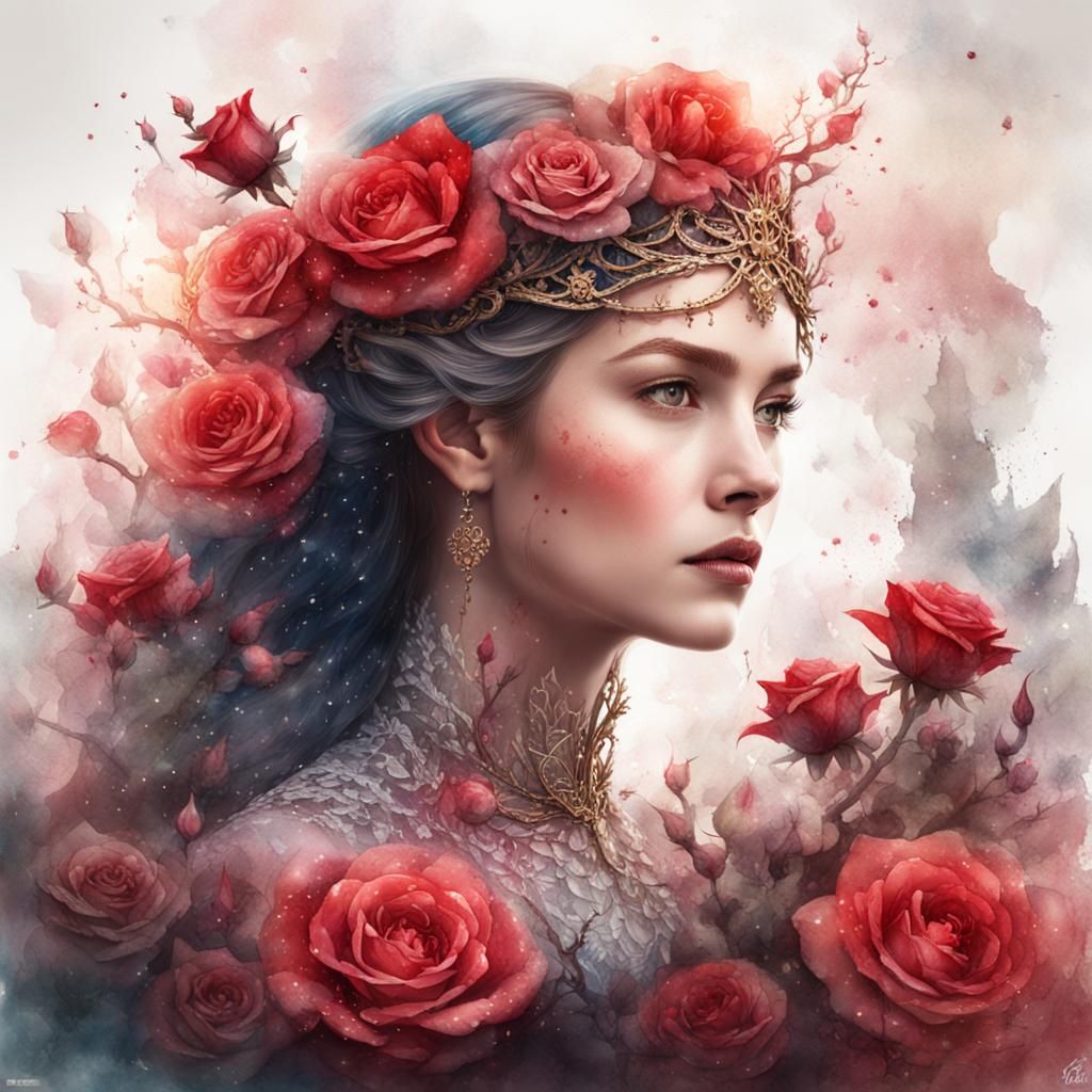 Rose Princess Portrait in Watercolor Style