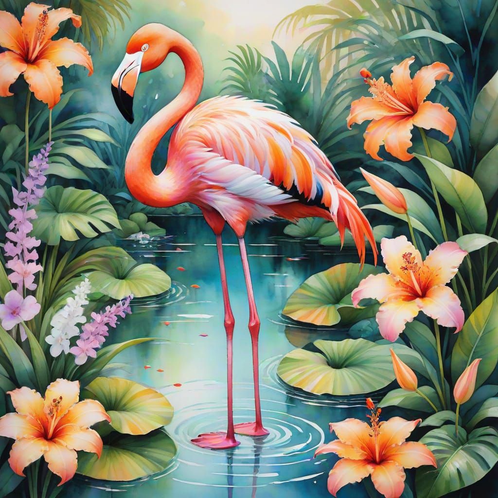 Majestic Pink Flamingo in Vibrant Tropical Haven