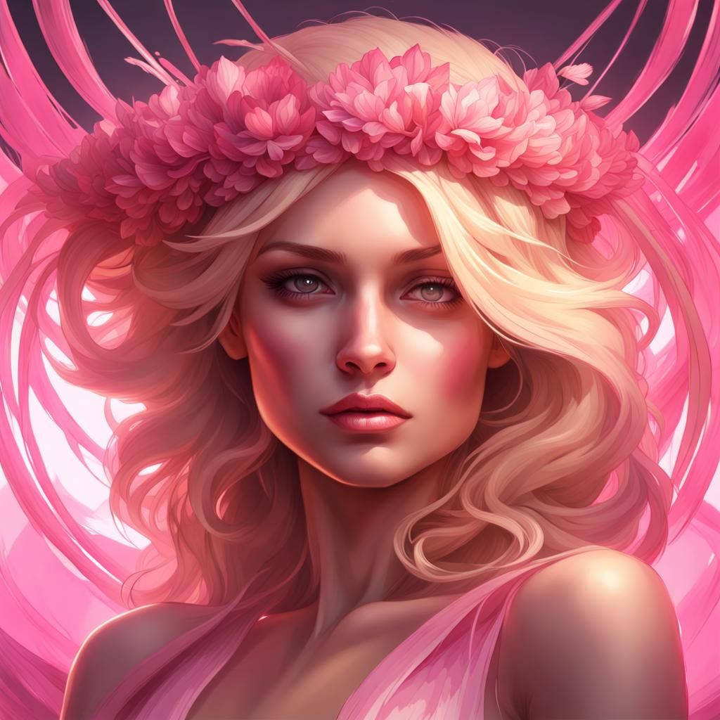 Blonde Woman with Pink Halo: Concept Art Portrait
