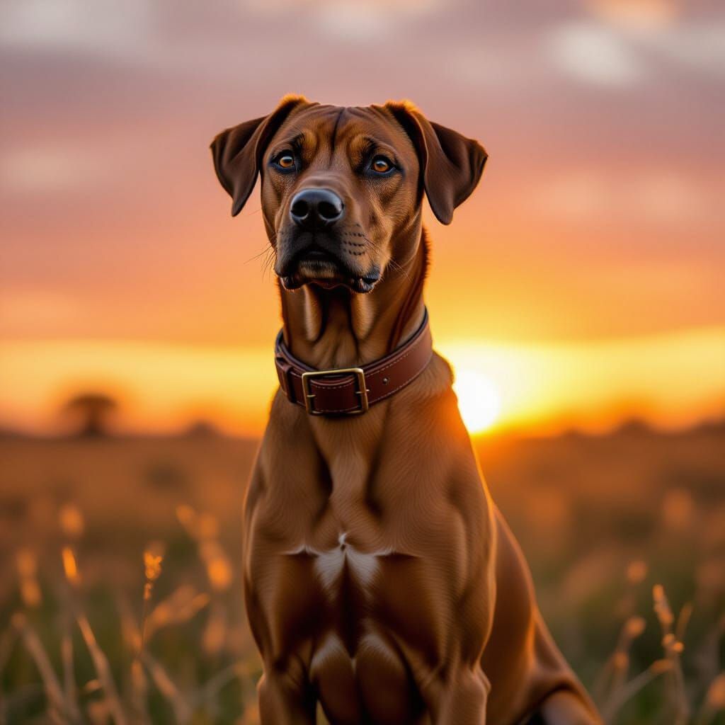 Rhodesian Ridgeback in Savannah Sunset, Digital Art