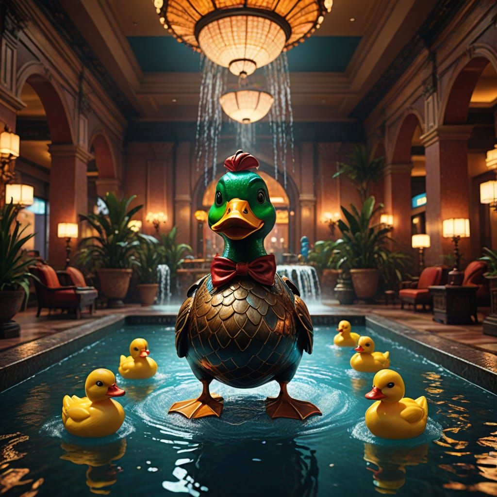 Vibrant Fantasy Scene with the Duck Master and Rubber Ducks ...