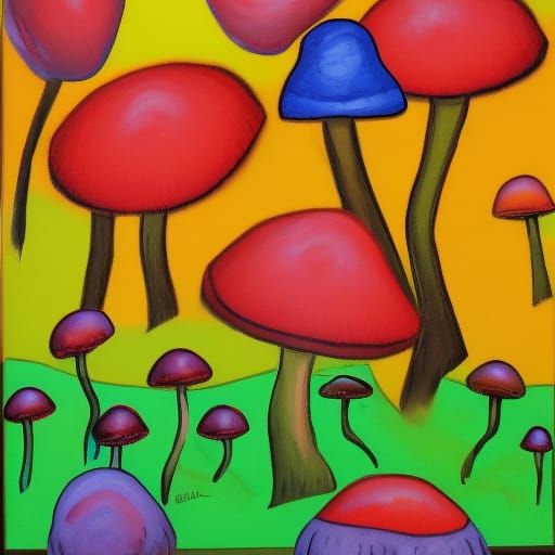 Abstract Mushroom Art in Complementary Colors