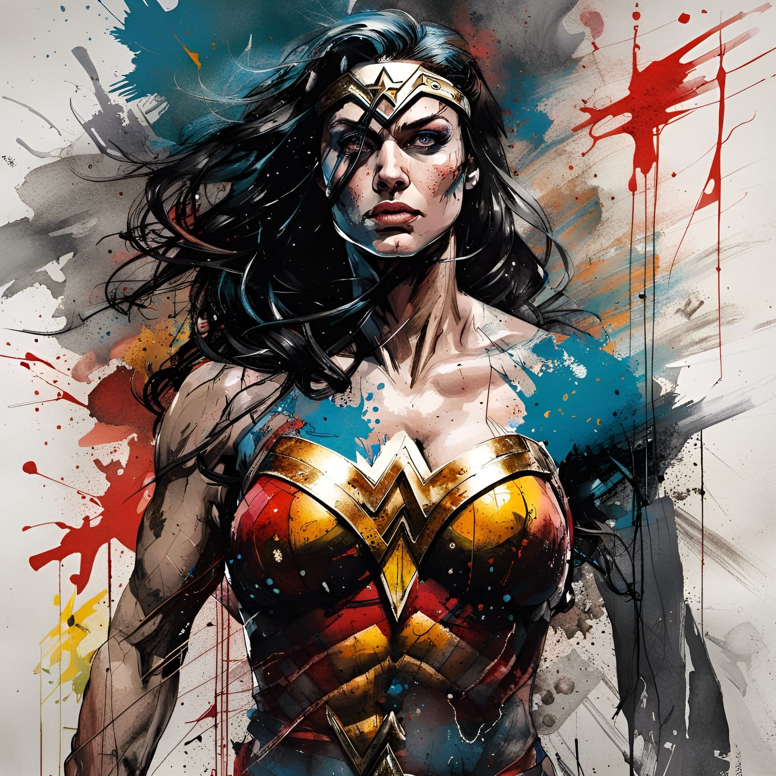 Wonderwoman as Bodybuilder in Colorful Splash Art