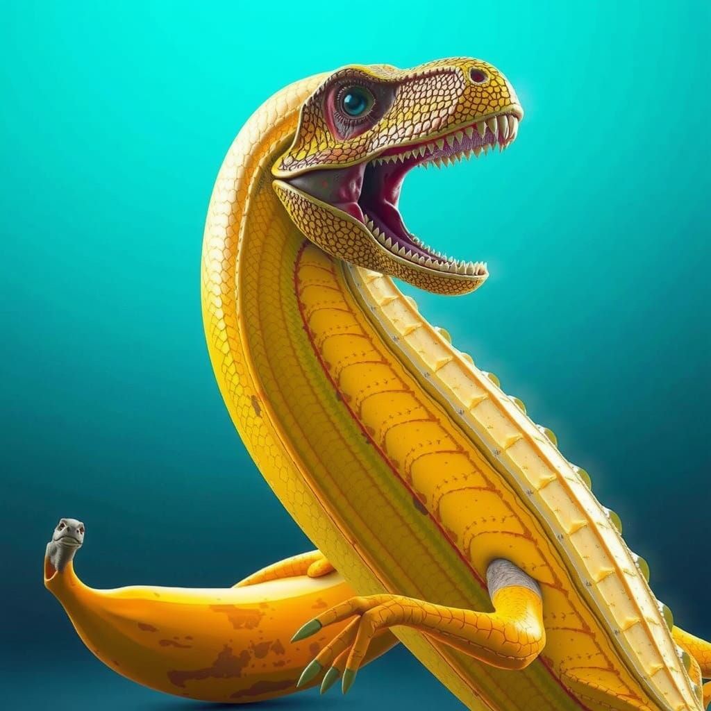Serene, Vibrant Dinosaur-Banana Hybrid in Unreal Engine Styl...
